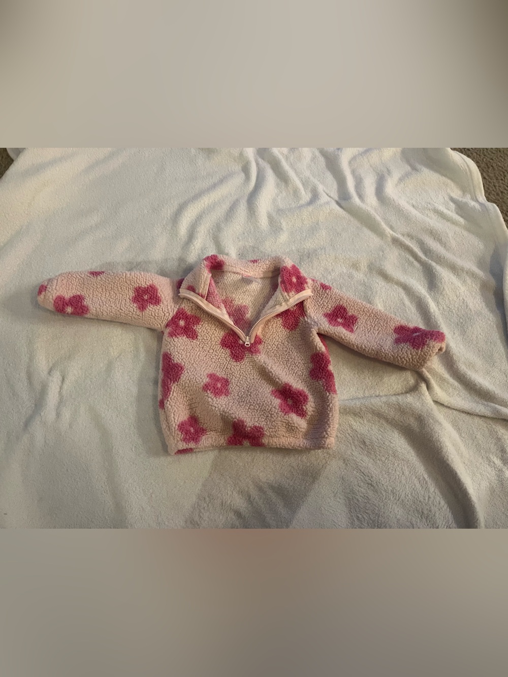 Carter's Cream Sherpa Zip sweater with Pink Floral Spots